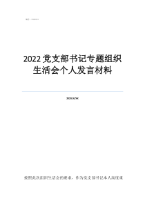 村黨支部組織生活范本2022黨支部書記專題組織生活會個人發(fā)言材料