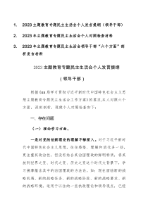 三篇：2023主題教育專題民主生活會個人發(fā)言提綱（領(lǐng)導(dǎo)干部）范文
