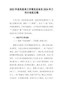 2023年縣民政局工作情況總結(jié)及2024年工作計(jì)劃范文稿