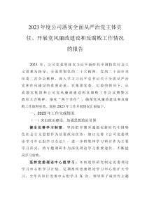 2023年度公司落實(shí)全面從嚴(yán)治黨主體責(zé)任、開展黨風(fēng)廉政建設(shè)和反腐敗工作情況的報(bào)告