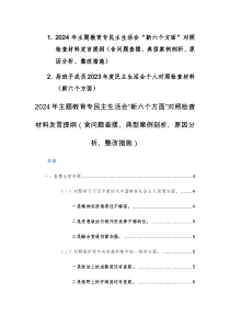 2024年主題教育專民主生活會“新六個方面”對照檢查材料發(fā)言提綱（含問題查擺、典型案例剖析、原因分析、整改措施）兩篇