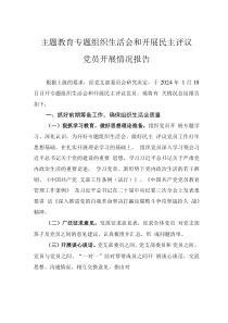 主題教育專題組織生活會和開展民主評議黨員開展情況報告
