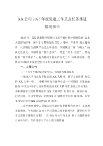 XX公司2023年度黨建工作重點任務推進情況報告
