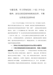 專題黨課：學(xué)習(xí)貫徹黨的二十屆三中全會(huì)精神，深化紀(jì)檢監(jiān)察體制機(jī)制改革，不斷完善基層監(jiān)督體系