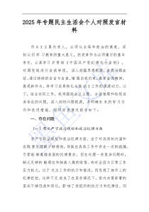 2025年專題民主生活會個人對照發(fā)言材料