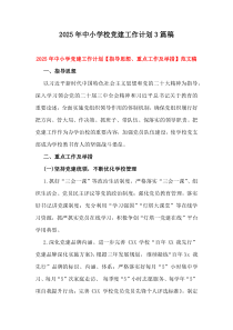 2025年中小學(xué)校黨建工作計(jì)劃3篇稿