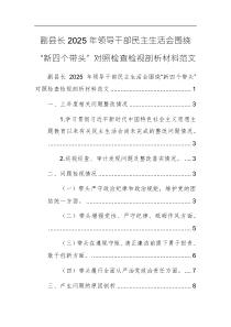 副縣長2025年領(lǐng)導(dǎo)干部民主生活會圍繞“新四個帶頭”對照檢查檢視剖析材料范文
