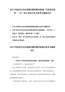 2025年組織生活會(huì)查擺問題的整改措施、互批意見清單、一對(duì)一談心談話記錄【參考寫稿素材】
