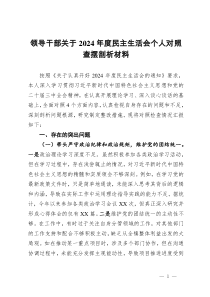 領(lǐng)導(dǎo)干部關(guān)于2024年度民主生活會(huì)個(gè)人對(duì)照查擺剖析材料
