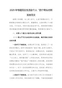 2025年專題民主生活會個人“四個帶頭對照發(fā)言范文