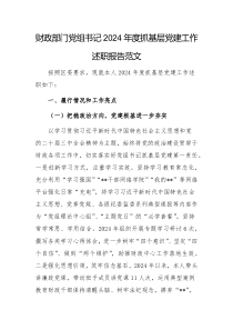 財政部門黨組書記2024年度抓基層黨建工作述職報告范文