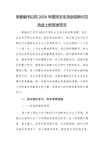 黨委副書(shū)記在2024年度民主生活會(huì)前研討交流會(huì)上的發(fā)言范文