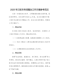 2025年三輪車專項整治工作方案參考范文