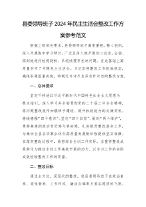 縣委領(lǐng)導(dǎo)班子2024年民主生活會整改工作方案參考范文