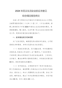 2024年民主生活會會前征求意見綜合情況報告例文