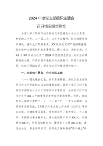 2024年度黨支部組織生活會召開情況報告例文