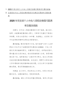 2025年黨支部個人中央八項規(guī)定查擺問題清單及整改措施例文