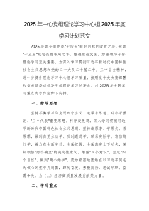 2025年中心黨組理論學(xué)習(xí)中心組2025年度學(xué)習(xí)計(jì)劃范文