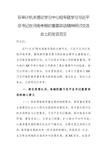 在審計(jì)機(jī)關(guān)理論學(xué)習(xí)中心組專題學(xué)習(xí)習(xí)近平總書記在河南考察時(shí)重要講話精神研討交流會(huì)上的發(fā)言范文