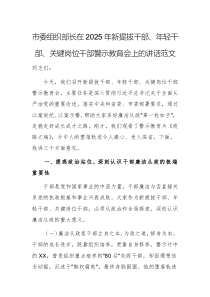 領(lǐng)導(dǎo)干部在2025年新提拔干部、年輕干部、關(guān)鍵崗位干部警示教育會(huì)上的講話范文