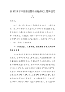 在2025年審計系統(tǒng)警示教育會議上的講話范文