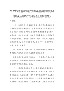 在2025年道路交通安全集中整治暨規(guī)范涉企行政執(zhí)法專項(xiàng)行動(dòng)推進(jìn)會(huì)上的講話范文